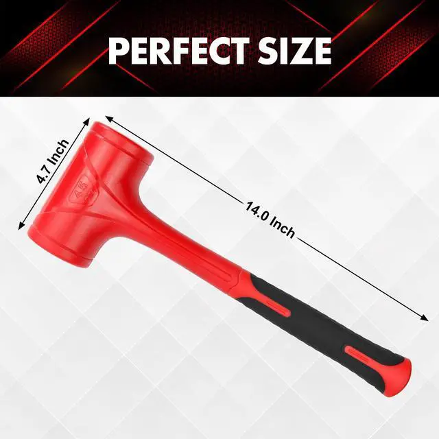Alt view image 2 of 7 - Dead Blow Hammer-45oz(3LB), Red and Black, Shockproof Design, No ReboundMallet Machinist Tools Unibody Molded Checkered Grip Spark and Rebound Resistant (YY-3-011)