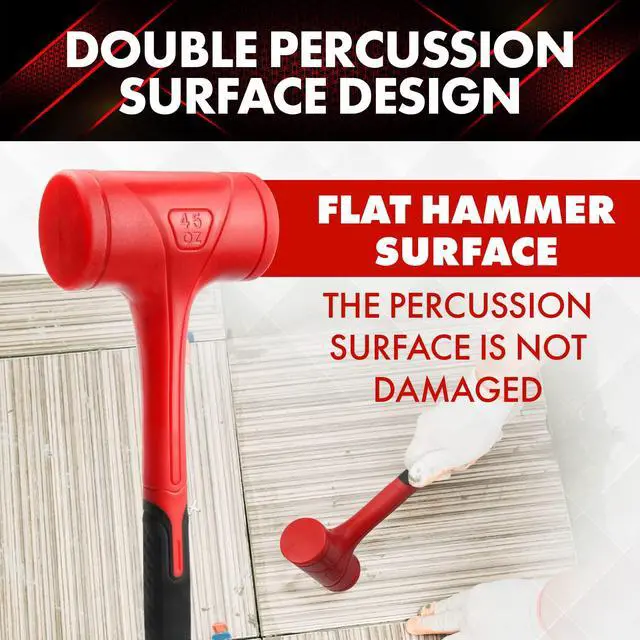 Alt view image 4 of 7 - Dead Blow Hammer-45oz(3LB), Red and Black, Shockproof Design, No ReboundMallet Machinist Tools Unibody Molded Checkered Grip Spark and Rebound Resistant (YY-3-011)