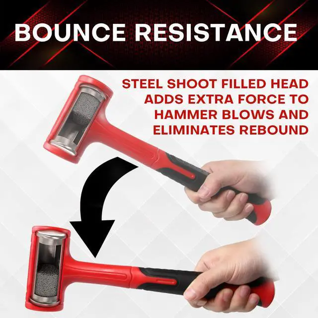 Alt view image 6 of 7 - Dead Blow Hammer-45oz(3LB), Red and Black, Shockproof Design, No ReboundMallet Machinist Tools Unibody Molded Checkered Grip Spark and Rebound Resistant (YY-3-011)