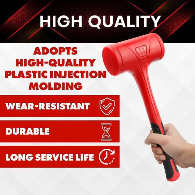 Alt view image 3 of 7 - Dead Blow Hammer-45oz(3LB), Red and Black, Shockproof Design, No ReboundMallet Machinist Tools Unibody Molded Checkered Grip Spark and Rebound Resistant (YY-3-011)