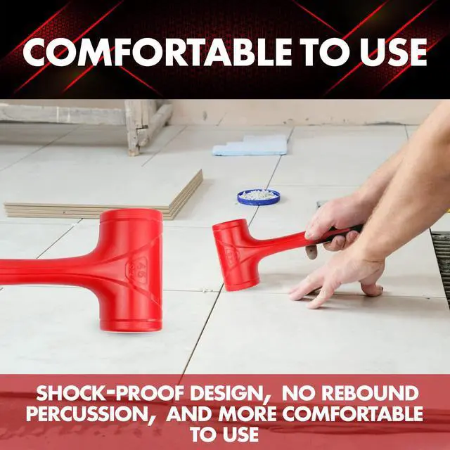 Alt view image 7 of 7 - Dead Blow Hammer-45oz(3LB), Red and Black, Shockproof Design, No ReboundMallet Machinist Tools Unibody Molded Checkered Grip Spark and Rebound Resistant (YY-3-011)