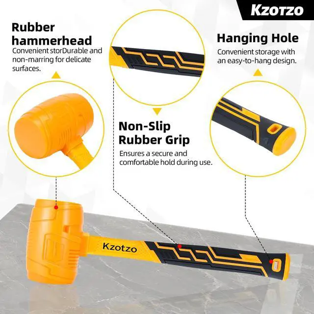 Alt view image 2 of 7 - 16oz Rubber Mallet Hammer, Fiberglass Handle, Rubber Mallet for Flooring, Tent Stakes, Woodworking, Camping, Soft Blow Tasks without Damage 2025 upgraded seamless rubber hammeryellow (16OZ)