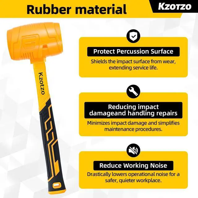 Alt view image 4 of 7 - 16oz Rubber Mallet Hammer, Fiberglass Handle, Rubber Mallet for Flooring, Tent Stakes, Woodworking, Camping, Soft Blow Tasks without Damage 2025 upgraded seamless rubber hammeryellow (16OZ)