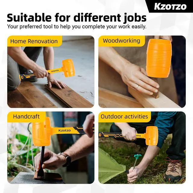Alt view image 7 of 7 - 16oz Rubber Mallet Hammer, Fiberglass Handle, Rubber Mallet for Flooring, Tent Stakes, Woodworking, Camping, Soft Blow Tasks without Damage 2025 upgraded seamless rubber hammeryellow (16OZ)