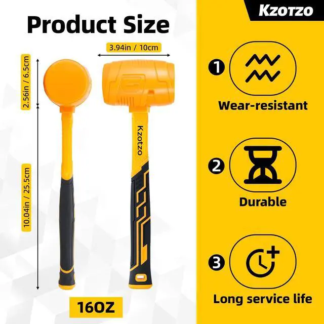 Alt view image 5 of 7 - 16oz Rubber Mallet Hammer, Fiberglass Handle, Rubber Mallet for Flooring, Tent Stakes, Woodworking, Camping, Soft Blow Tasks without Damage 2025 upgraded seamless rubber hammeryellow (16OZ)
