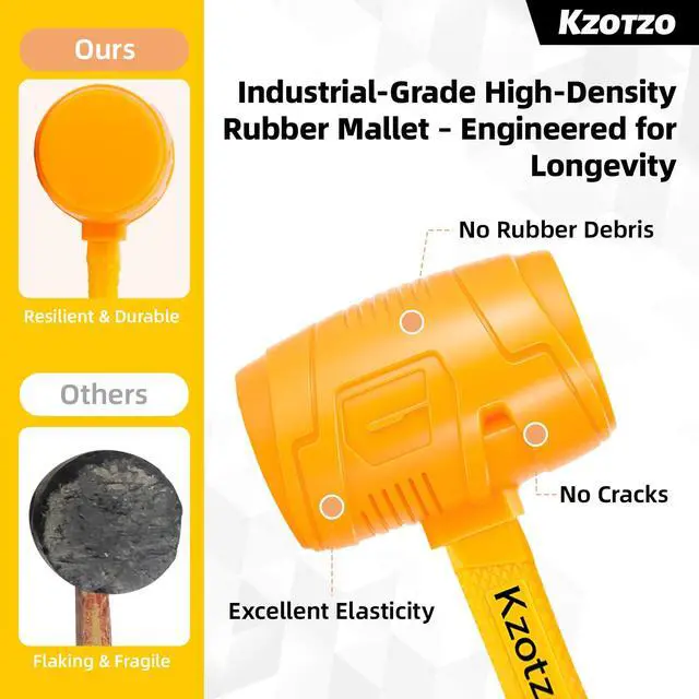 Alt view image 6 of 7 - 16oz Rubber Mallet Hammer, Fiberglass Handle, Rubber Mallet for Flooring, Tent Stakes, Woodworking, Camping, Soft Blow Tasks without Damage 2025 upgraded seamless rubber hammeryellow (16OZ)