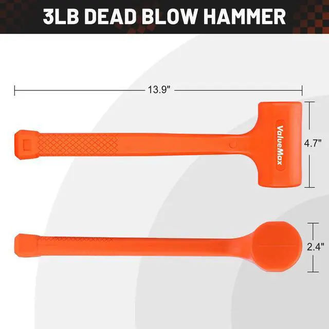Alt view image 3 of 7 - 3 lb Dead Blow Hammer, Hammer Mallet, Anti-Rebound, Spark Resistant, Non-Slip Grip, One-Piece PVC Coated Design for Automotive, Construction and Home Use