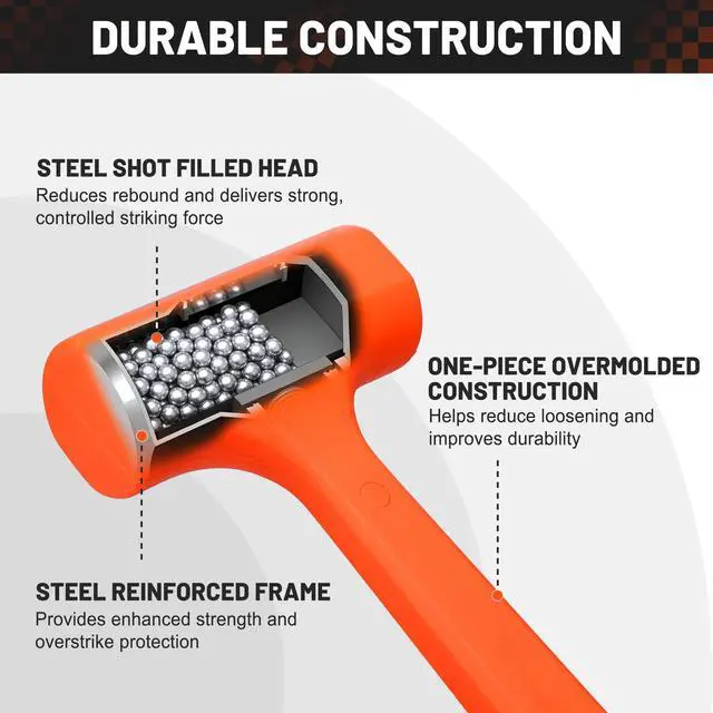 Alt view image 4 of 7 - 3 lb Dead Blow Hammer, Hammer Mallet, Anti-Rebound, Spark Resistant, Non-Slip Grip, One-Piece PVC Coated Design for Automotive, Construction and Home Use