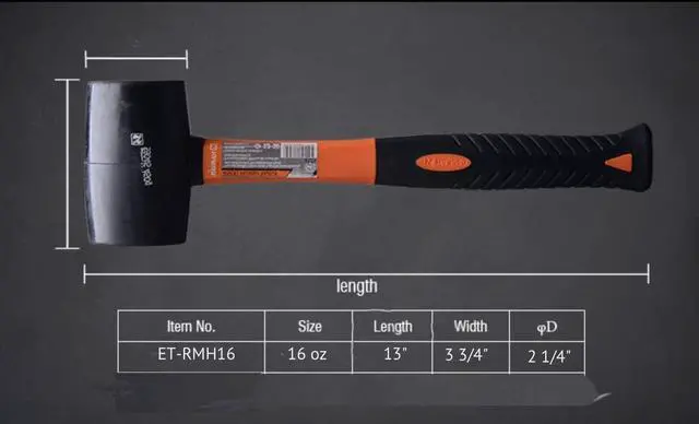 Alt view image 4 of 4 - Rubber Mallet Hammer 16 oz - Durable Eco-friendly Rubber Hammer Head for Camping, Flooring, Tent Stakes, Woodworking, Soft Blow Tasks without Damage - Ergonomic Grip Handle