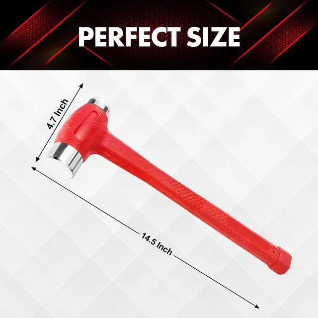 Alt view image 2 of 7 - 24 oz Dead Blow Hammer Dual Head Ball Peen Blow Striking Flat Pein Non-Slip Handle,1.5 LB Orange (YY-7-001)