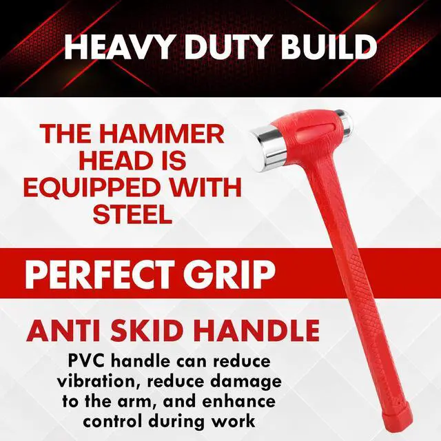 Alt view image 5 of 7 - 24 oz Dead Blow Hammer Dual Head Ball Peen Blow Striking Flat Pein Non-Slip Handle,1.5 LB Orange (YY-7-001)