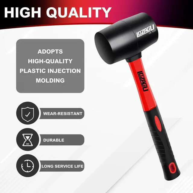 Alt view image 2 of 5 - 8oz Rubber Mallet Hammer, Fiberglass Handle, Rubber Mallet for Flooring, Tent Stakes, Woodworking, Camping, Soft Blow Tasks without Damage