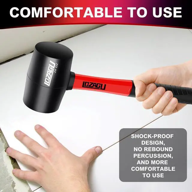 Alt view image 4 of 5 - 8oz Rubber Mallet Hammer, Fiberglass Handle, Rubber Mallet for Flooring, Tent Stakes, Woodworking, Camping, Soft Blow Tasks without Damage