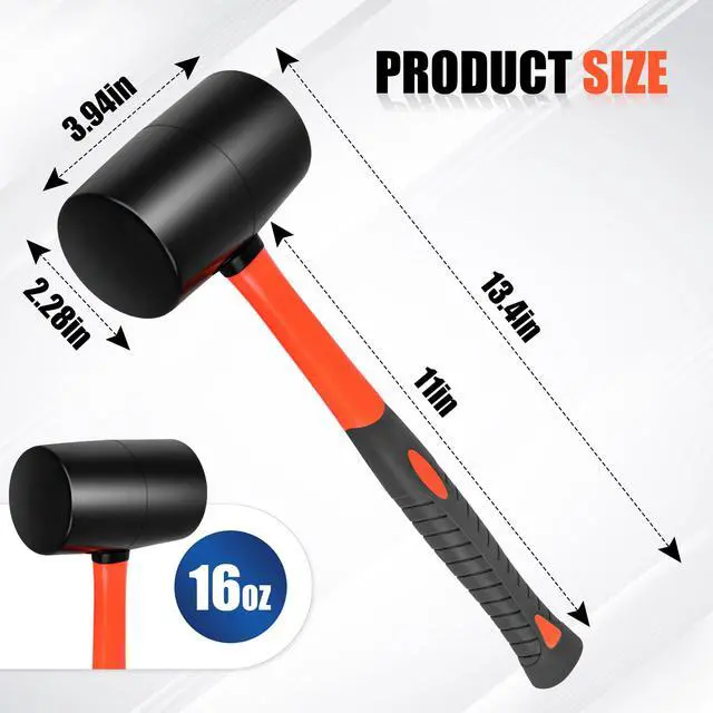 Alt view image 2 of 7 - BodunTool 16oz Durable Rubber Mallet Hammer Fiberglass Handle for Camping, Flooring, Tent Stakes, Woodworking,Non-Slip Grip