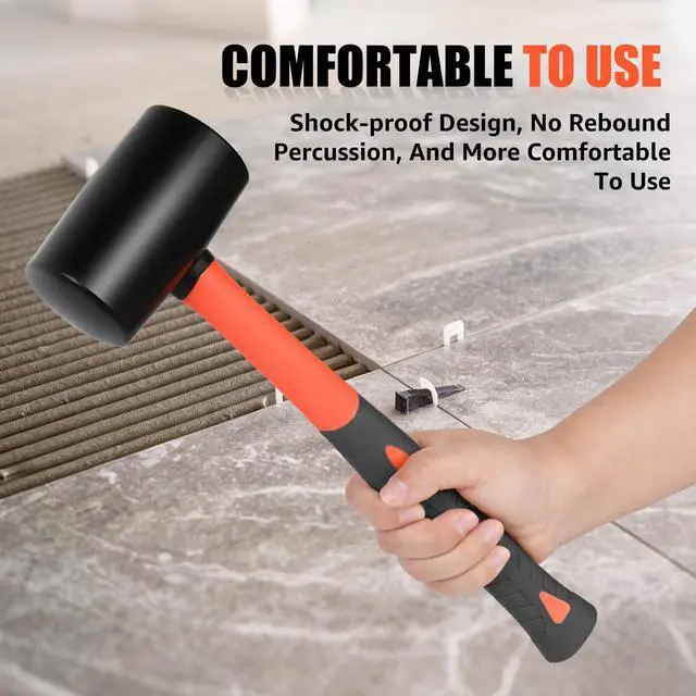 Alt view image 4 of 7 - BodunTool 16oz Durable Rubber Mallet Hammer Fiberglass Handle for Camping, Flooring, Tent Stakes, Woodworking,Non-Slip Grip