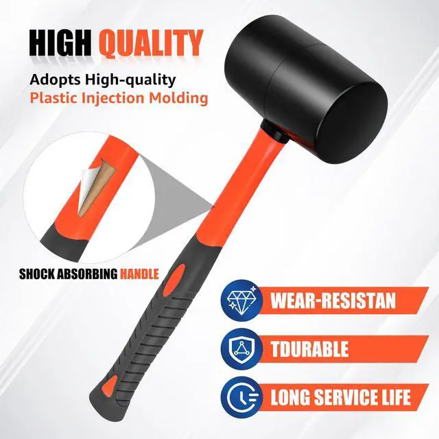Alt view image 3 of 7 - BodunTool 16oz Durable Rubber Mallet Hammer Fiberglass Handle for Camping, Flooring, Tent Stakes, Woodworking,Non-Slip Grip