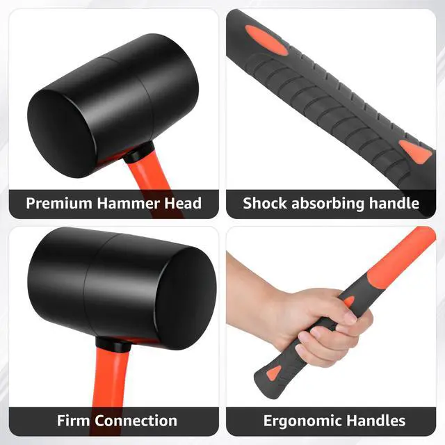 Alt view image 7 of 7 - BodunTool 16oz Durable Rubber Mallet Hammer Fiberglass Handle for Camping, Flooring, Tent Stakes, Woodworking,Non-Slip Grip
