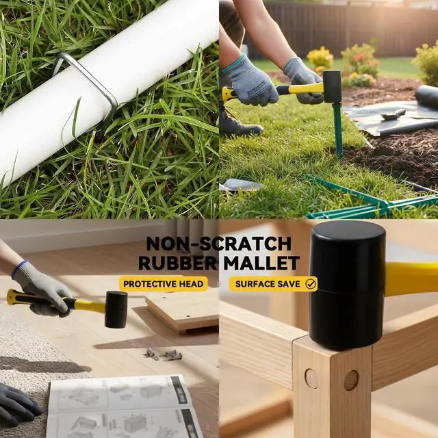 Alt view image 4 of 7 - Rubber Mallet Hammer Soft Mallet - 12.4 oz Rubber Hammer Mallet, Soft Rubber Head Hammer, Mallets with Comfort Grip, Suitable for Flooring, Tile, Furniture Assembly, Fencing, Camp & Woodwork Projects