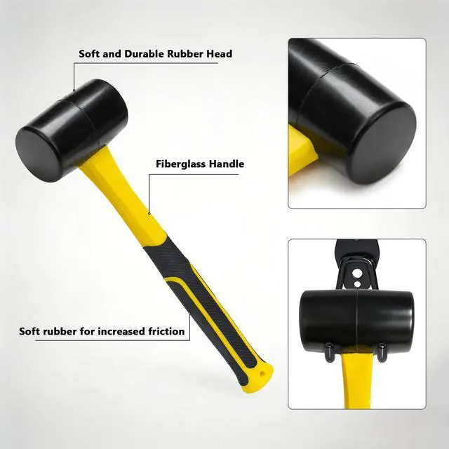 Alt view image 6 of 7 - Rubber Mallet Hammer Soft Mallet - 12.4 oz Rubber Hammer Mallet, Soft Rubber Head Hammer, Mallets with Comfort Grip, Suitable for Flooring, Tile, Furniture Assembly, Fencing, Camp & Woodwork Projects
