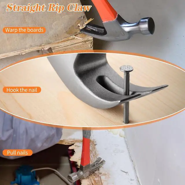 Alt view image 4 of 7 - 8/16/24oz Straight Rip Fiberglass General Purpose Claw Hammer