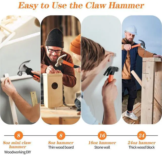 Alt view image 6 of 7 - 8/16/24oz Straight Rip Fiberglass General Purpose Claw Hammer