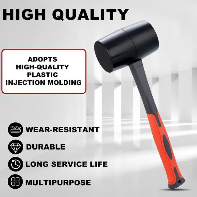 Alt view image 3 of 6 - Rubber Mallet 16 oz, Durable Rubber Hammer Head with Fiberglass Handle, Great for Flooring, Tent Stakes, Camp Trips, Woodworking, DIY Projects Home Decoration and Soft Blow Tasks without Damage