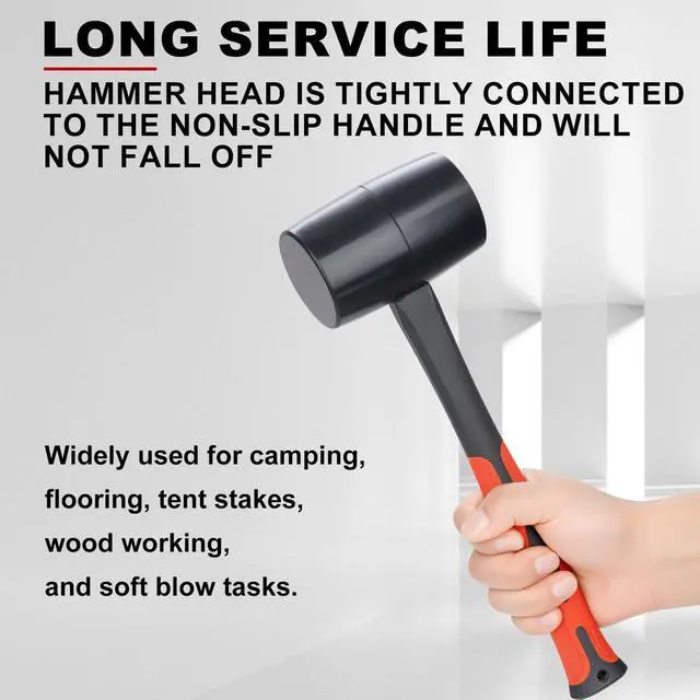 Alt view image 4 of 6 - Rubber Mallet 16 oz, Durable Rubber Hammer Head with Fiberglass Handle, Great for Flooring, Tent Stakes, Camp Trips, Woodworking, DIY Projects Home Decoration and Soft Blow Tasks without Damage