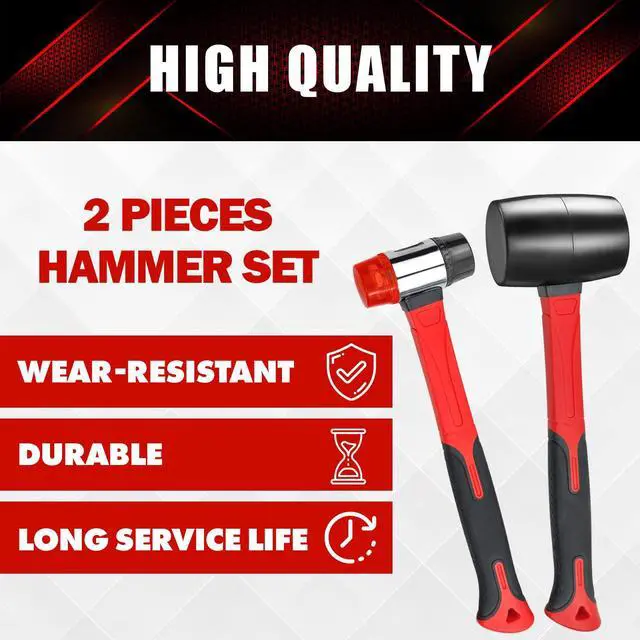 Alt view image 3 of 7 - 2Pcs Hammer Set, 16oz Rubber Mallet & 40mm Double-Faced Soft Mallet Fit for Construction and Home Renovation, Black