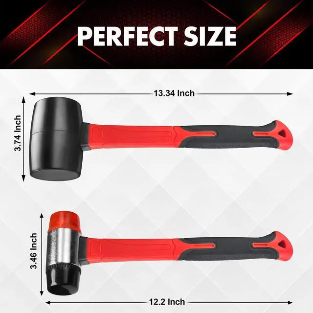 Alt view image 2 of 7 - 2Pcs Hammer Set, 16oz Rubber Mallet & 40mm Double-Faced Soft Mallet Fit for Construction and Home Renovation, Black