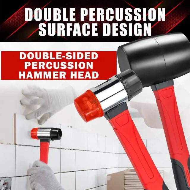 Alt view image 4 of 7 - 2Pcs Hammer Set, 16oz Rubber Mallet & 40mm Double-Faced Soft Mallet Fit for Construction and Home Renovation, Black