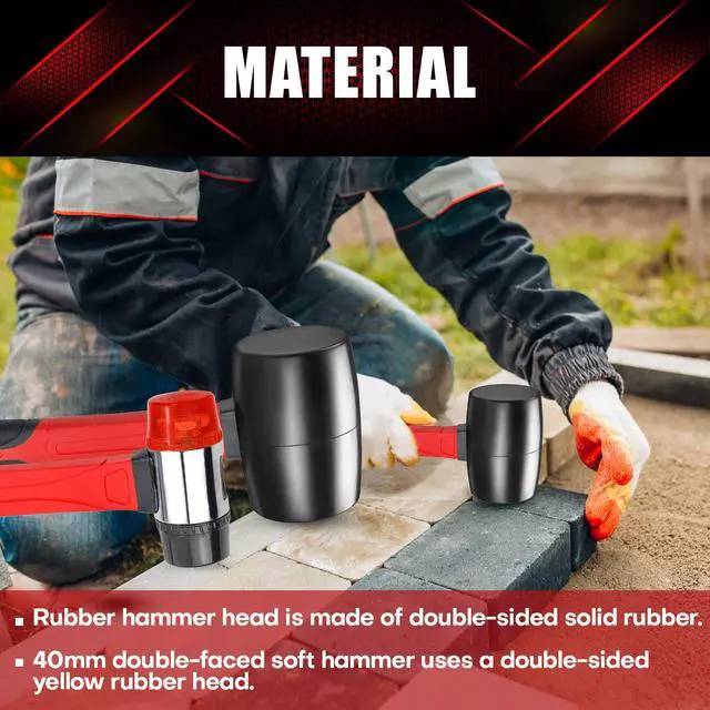 Alt view image 6 of 7 - 2Pcs Hammer Set, 16oz Rubber Mallet & 40mm Double-Faced Soft Mallet Fit for Construction and Home Renovation, Black