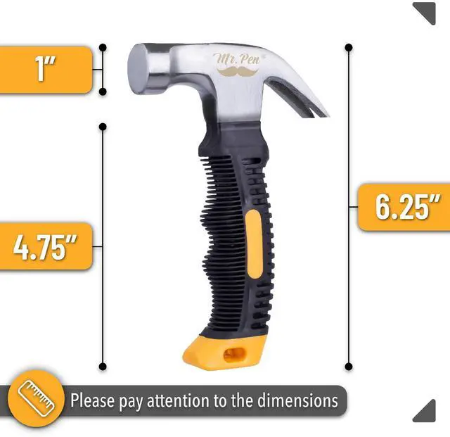 Alt view image 2 of 7 - Claw Hammer, 8oz, Yellow, Magnetic, Small Claw Nail Hammer