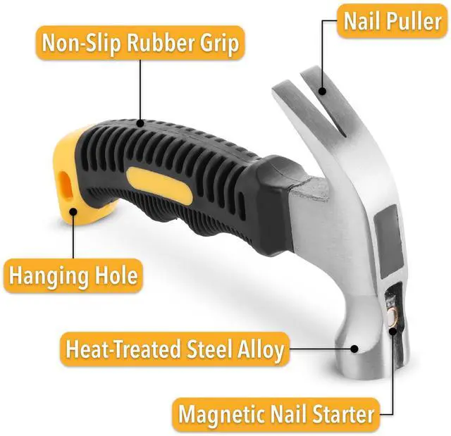 Alt view image 3 of 7 - Claw Hammer, 8oz, Yellow, Magnetic, Small Claw Nail Hammer