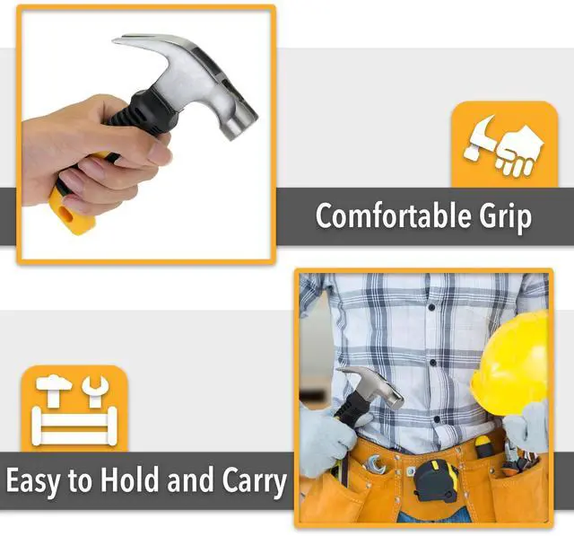 Alt view image 4 of 7 - Claw Hammer, 8oz, Yellow, Magnetic, Small Claw Nail Hammer