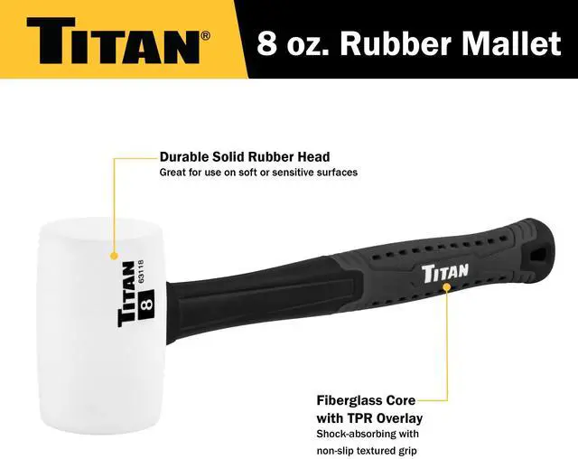 Alt view image 2 of 5 - 63118 8oz White Rubber Mallet, Non-marking Double-faced Solid Head, 11.5" Shock Absorbing Fiberglass Handle with Textured Grip