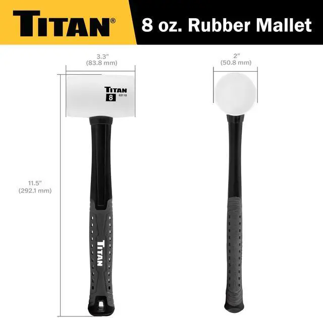 Alt view image 3 of 5 - 63118 8oz White Rubber Mallet, Non-marking Double-faced Solid Head, 11.5" Shock Absorbing Fiberglass Handle with Textured Grip