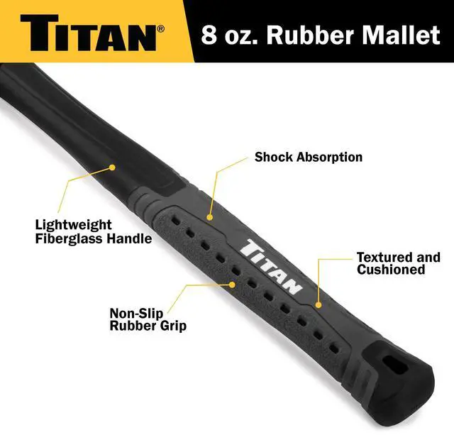 Alt view image 4 of 5 - 63118 8oz White Rubber Mallet, Non-marking Double-faced Solid Head, 11.5" Shock Absorbing Fiberglass Handle with Textured Grip