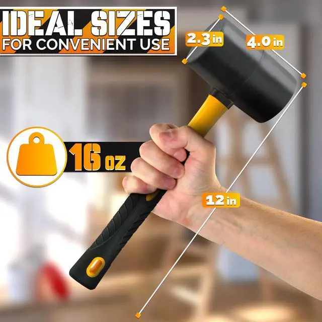 Alt view image 2 of 7 - 16 Oz Rubber Mallet Hammer - Rubber Hammer Mallet with Durable and Ergonomic Handle, Anti-Vibrating Design for Efficient Work - Good for DIY, Woodworking, Flooring, Camping, Tent Stakes and Upholstery