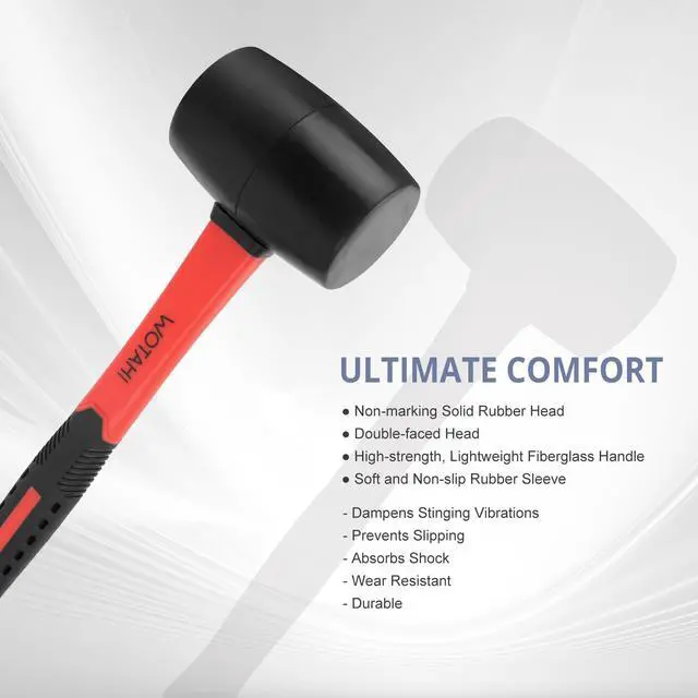 Alt view image 2 of 6 - 16 oz Rubber Mallet Hammer with Double Faced Solid Head and Soft Grip Fiberglass Handle