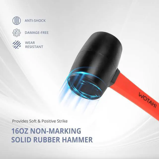 Alt view image 3 of 6 - 16 oz Rubber Mallet Hammer with Double Faced Solid Head and Soft Grip Fiberglass Handle