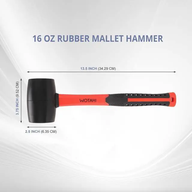 Alt view image 5 of 6 - 16 oz Rubber Mallet Hammer with Double Faced Solid Head and Soft Grip Fiberglass Handle