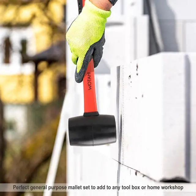 Alt view image 6 of 6 - 16 oz Rubber Mallet Hammer with Double Faced Solid Head and Soft Grip Fiberglass Handle
