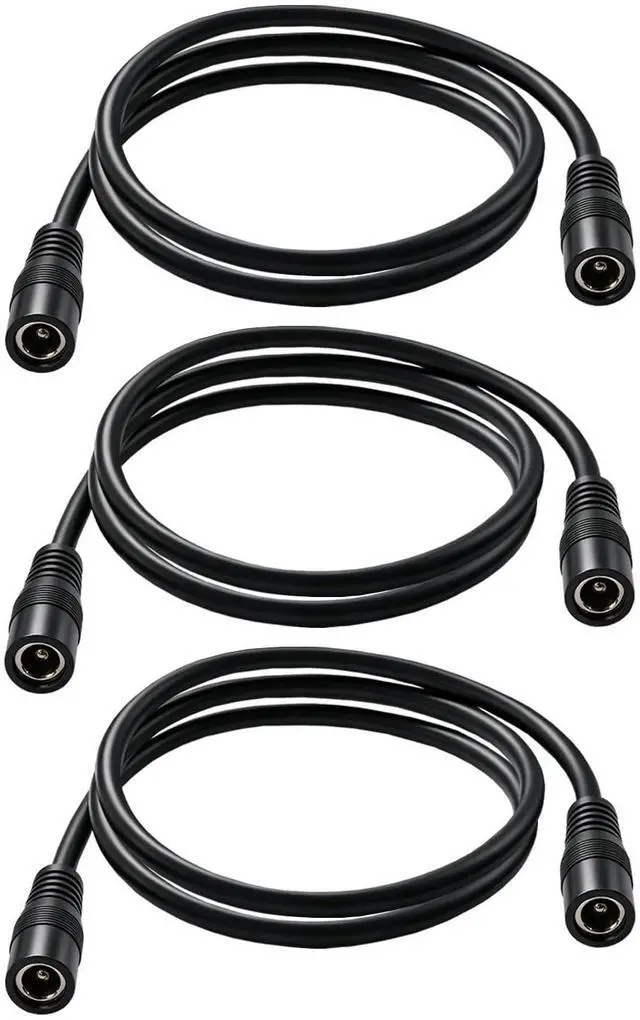 Main image of 3-Pack 5.5mm x 2.1mm DC Power Extension Cable, 18AWG Female to Female Barrel Jack 12V/24V DC Extension Cord for CCTV Security Camera, Solar Panel, Router, 3.3FT