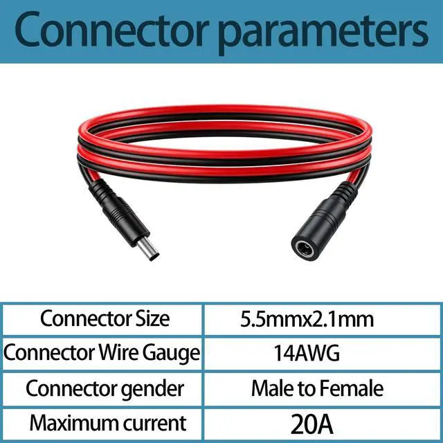 Alt view image 2 of 4 - 3.3FT 5.5mm×2.1mm DC Power Extension Cord 14AWG Male to Female Connector 5521 Connector for LED Strip Outdoor Power Supply Solar Panel 2pcs