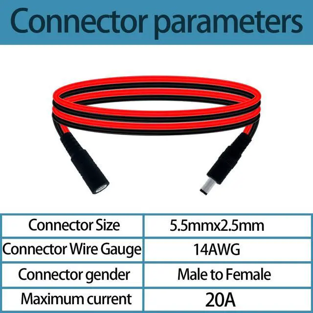 Alt view image 2 of 4 - 3.3ft DC Power Extension Cable 5.5mm x 2.5mm 5525 Connector 14AWG Male to Female Connection Cable for LED Strip Lights Surveillance Camera Solar Panel Outdoor Power Supply Router 2 pcs