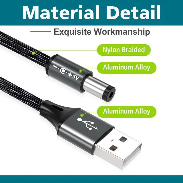 Alt view image 4 of 7 - 5ft USB to DC 5V Power Cord 5521(5.5x2.1mm)