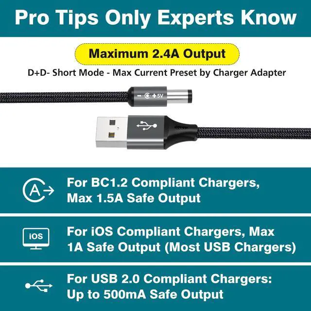 Alt view image 6 of 7 - 5ft USB to DC 5V Power Cord 5521(5.5x2.1mm)