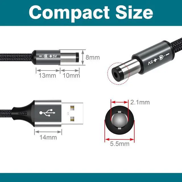 Alt view image 7 of 7 - 5ft USB to DC 5V Power Cord 5521(5.5x2.1mm)