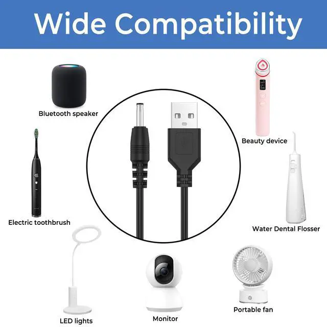 Alt view image 4 of 7 - USB to 5V DC Cable Universal Charging Power Cord DC 3.5 x 1.35mm Jack Replacement 5V Barrel Jack Power Cable for Electric Toothbrush HUB Splitter Router LED Lights-Black 1M