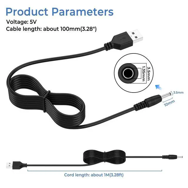 Alt view image 5 of 7 - USB to 5V DC Cable Universal Charging Power Cord DC 3.5 x 1.35mm Jack Replacement 5V Barrel Jack Power Cable for Electric Toothbrush HUB Splitter Router LED Lights-Black 1M
